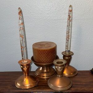 Vintage FOUR piece Coppercraft Guild Copper Candle (Stick) Holder Set